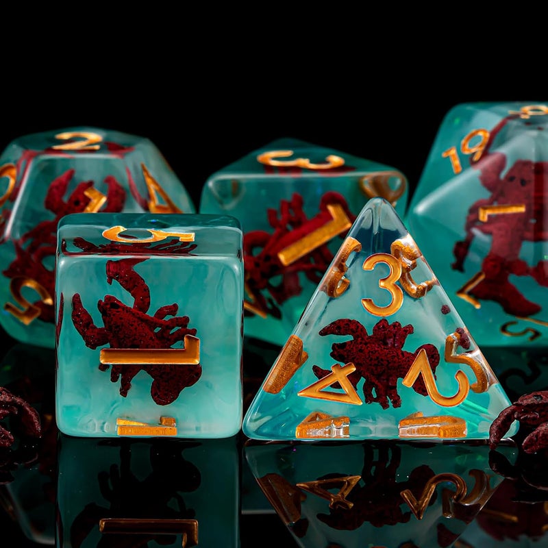 weyano DND Resin Lobster Dice Set, Red D&D Polyhedral Dice for Dungeons and Dragons RPG, MTG Role Playing Games D and D Dice 7pc D20 D12 D10 D8 D6 D4 for Ages 15 and Up - Image 2
